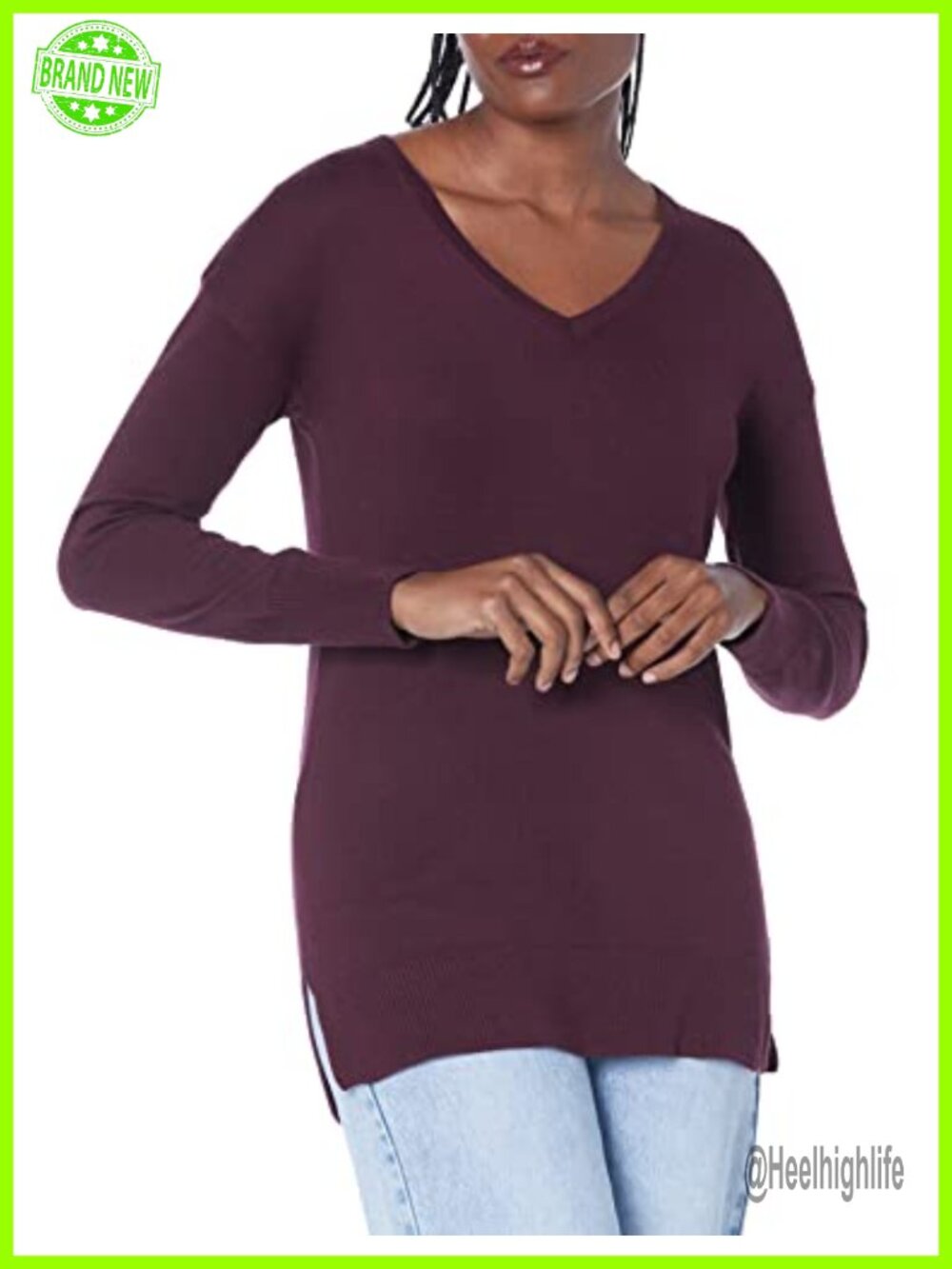 Women's Lightweight V-Neck Tunic Sweater Long Sleeve Regular Fit Pullover